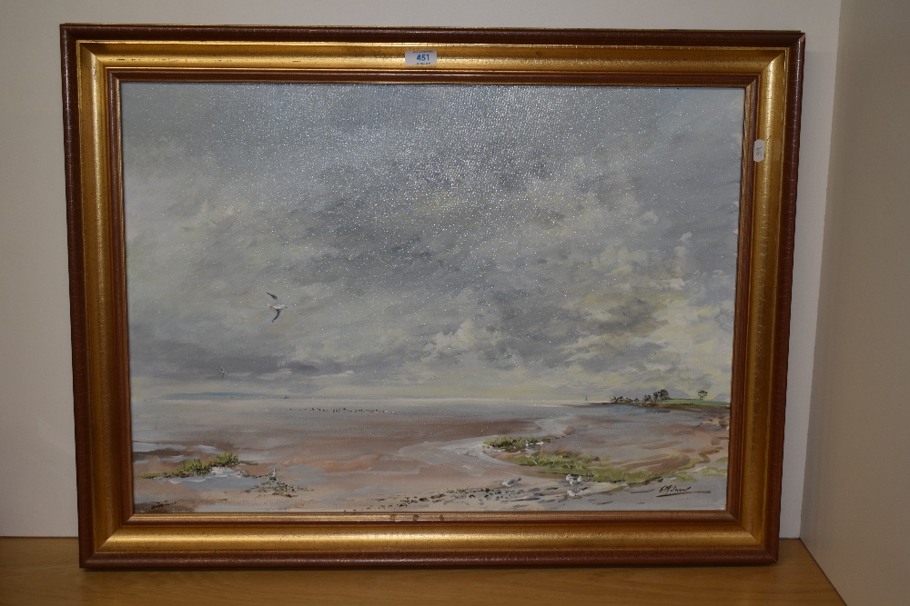 Fred McJannet (20th Century, British), oil on canvas, A coastal landscape with seagulls, signed to - Image 2 of 4