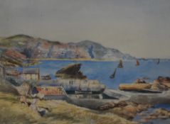 J.H. Grant (19th/20th Century), watercolour, A Scottish harbour landscape, signed to the lower left,