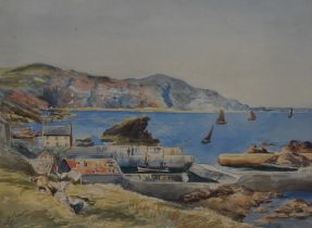 J.H. Grant (19th/20th Century), watercolour, A Scottish harbour landscape, signed to the lower left,