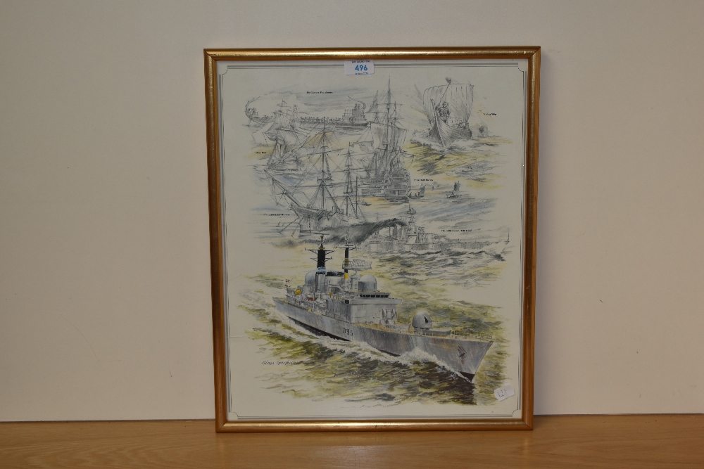 After Alan Goodburn (20th Century), coloured print, A battleship illustration depicting 8th - Image 2 of 3