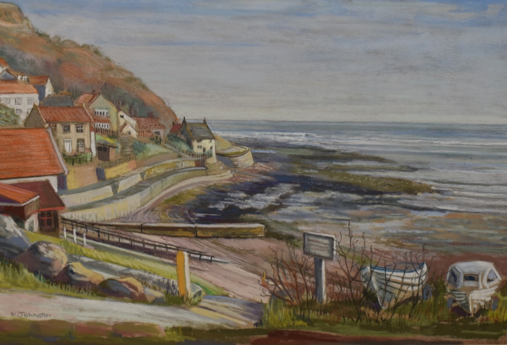 K.Johnston (20th Century, British School), pastel, A coastal village, possibly Yorkshire, signed