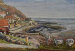 K.Johnston (20th Century, British School), pastel, A coastal village, possibly Yorkshire, signed