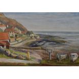 K.Johnston (20th Century, British School), pastel, A coastal village, possibly Yorkshire, signed