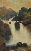 19th/20th Century School, oils on board, Two paintings of waterfalls within open, rocky settings,