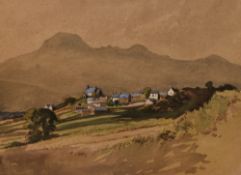 Charles William Johnson (20th Century, British), watercolour/gouache, A rural village with hills