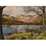 20th Century British School, watercolour, 'Elterwater And The Langdale Pikes', Lake District, signed