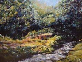 *Local Interest - Jennifer Wheten (1941-2021, British), acrylic on board, 'Summer Stream (Howgills