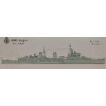 20th Century, coloured print, 'HMS Belfast - Ever Faithful', framed, mounted, and under glass,