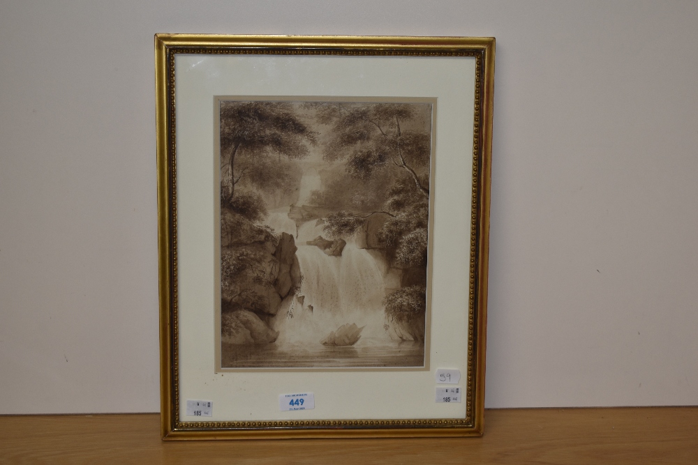 19th/20th Century School, watercolour, A cascading waterfall within woodland setting, framed, - Image 2 of 3