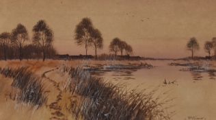 Frederick Gordon Fraser (1879-1931, British), watercolour, Two river landscapes, possibly Norfolk,