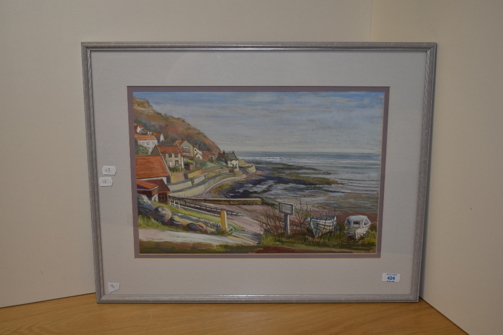 K.Johnston (20th Century, British School), pastel, A coastal village, possibly Yorkshire, signed - Image 2 of 4