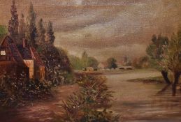 19th/20th Century School, oil on canvas, Two provincial style landscapes depicting settlements