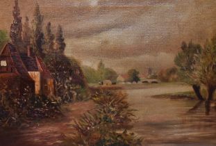 19th/20th Century School, oil on canvas, Two provincial style landscapes depicting settlements