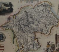 20th Century, coloured print, A coloured and illustrated map of historic Westmorland with depictions