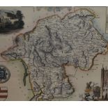 20th Century, coloured print, A coloured and illustrated map of historic Westmorland with depictions