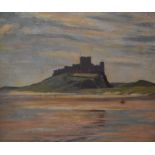 William Hartley Waddington (1883-1961, British), oil on panel, Bamburgh Castle, Northumberland,