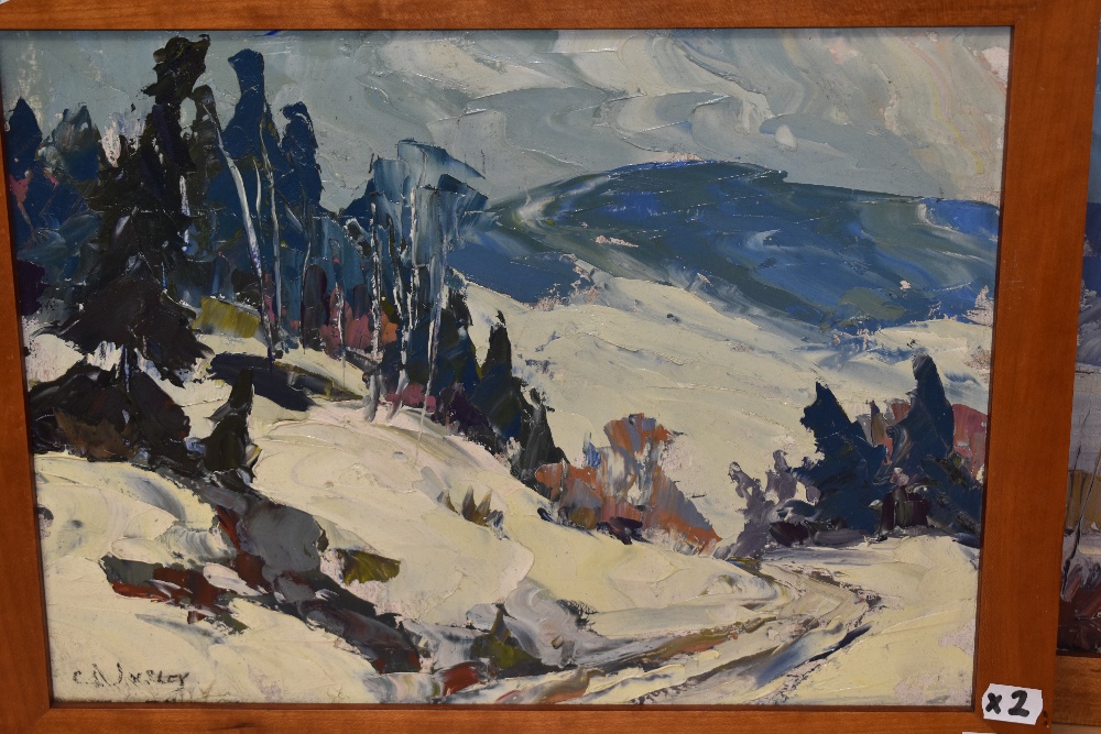 20th Century Continental School, oil on board, Two semi-abstract winter mountain landscapes, - Image 3 of 5