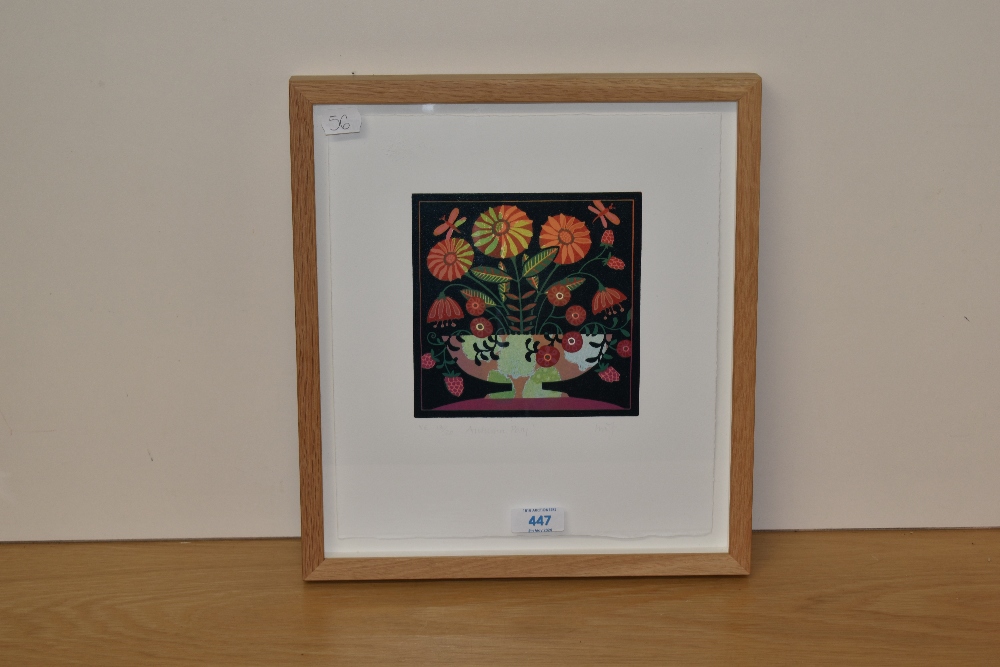 Linda Farquharson (20th Century, British), linocut, 'Autumn Posy', initials to the lower right, - Image 2 of 4