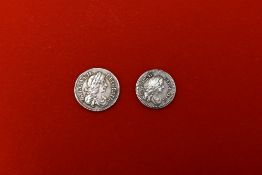 Two Charles II Silver Coins, 1676 Two Pence and 1679 Threepence