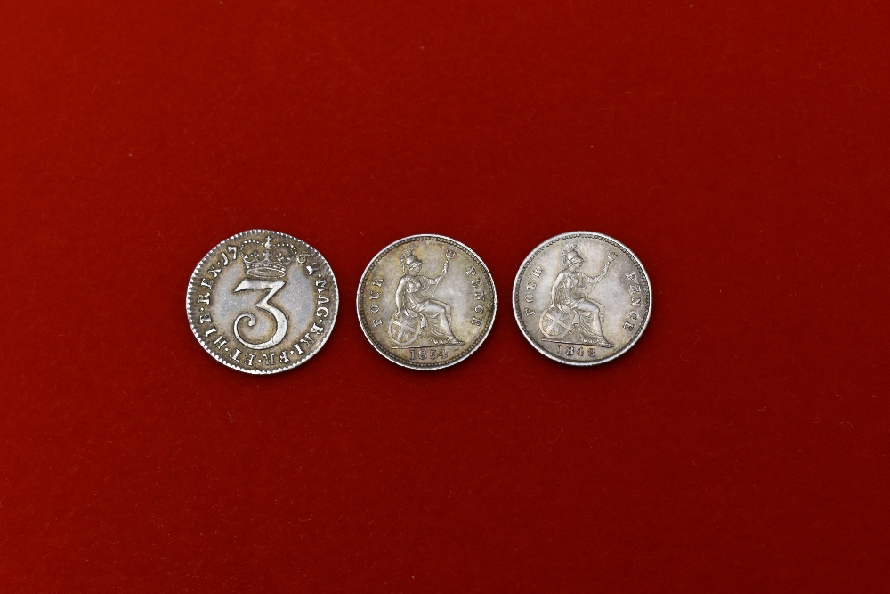 Three Silver Coins, George III 1762 Threepence, Queen Victoria 1848 & 1854 Groats (fourpences) - Image 2 of 2