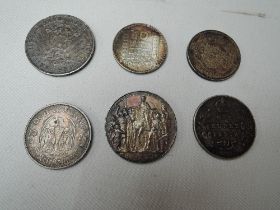 Six World Silver Coins, India Edward VII 1910 One Rupee, German Deutsches Reich 1909 & 1913 Three