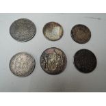 Six World Silver Coins, India Edward VII 1910 One Rupee, German Deutsches Reich 1909 & 1913 Three