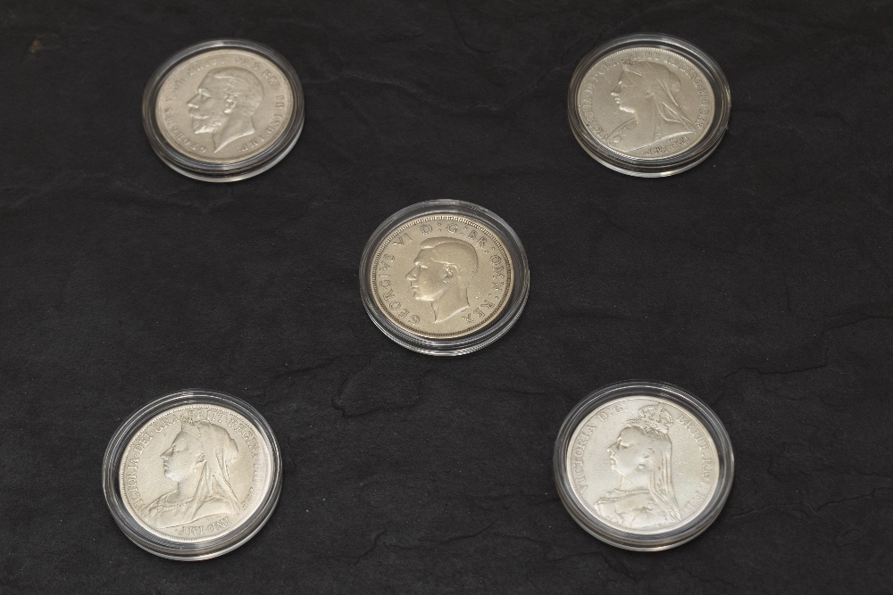 Five GB Silver Crowns, 1891, 1893, 1899, 1935 & 1937, all in plastic capsules - Image 2 of 2