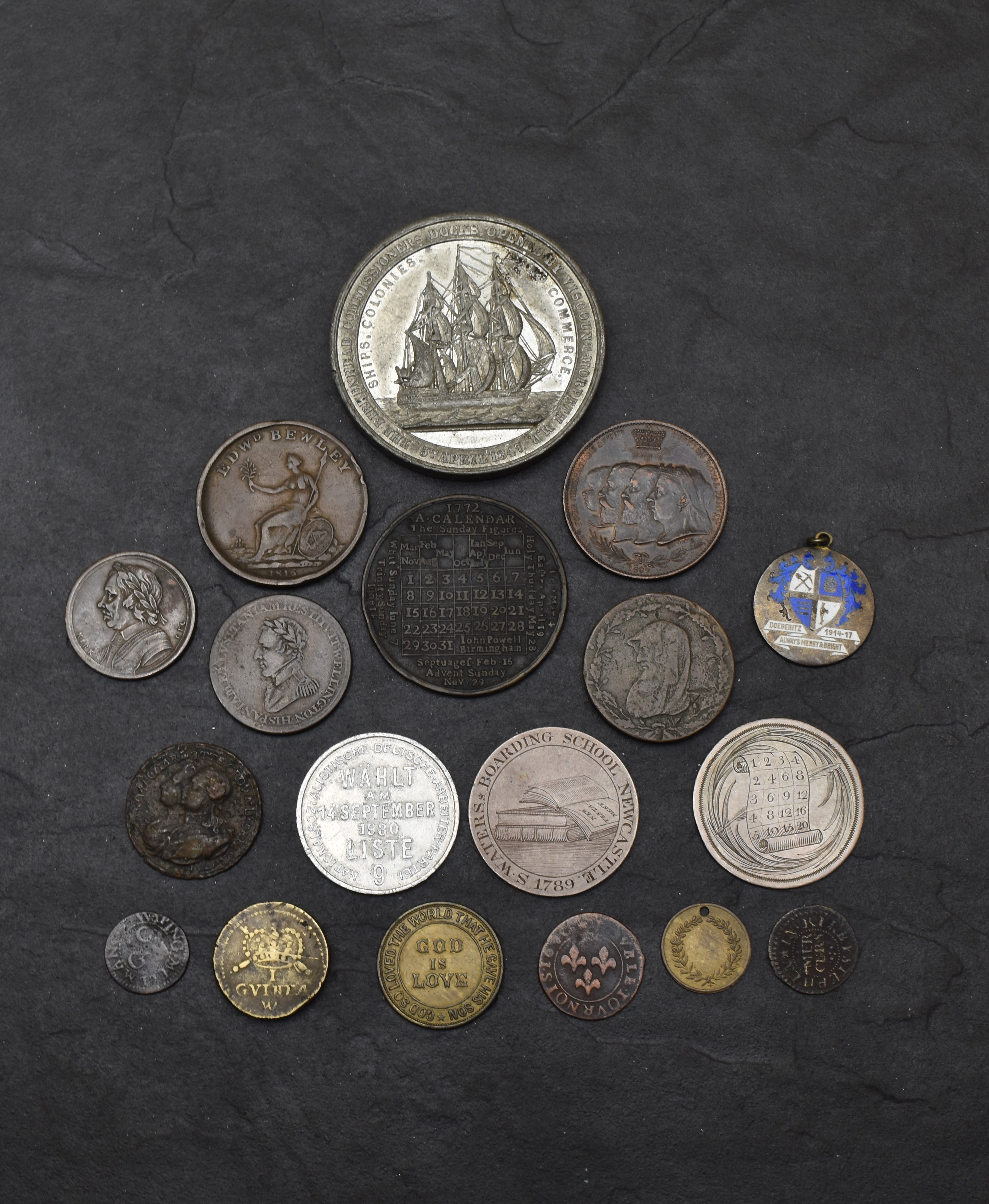 Eighteen Medals and Tokens, 17th century and later including 1658 Oliver Cromwell Kirk Medallion, - Image 3 of 4