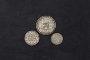 Three South Africa Silver Coins, 1892 Five Shillings single shaft on wagon, 1897 Two Shillings and