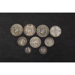 A collection of Nine Queen Victoria Coins, Half Crowns 1880 x2, 1881, Florins 1887 & 1900, Shillings