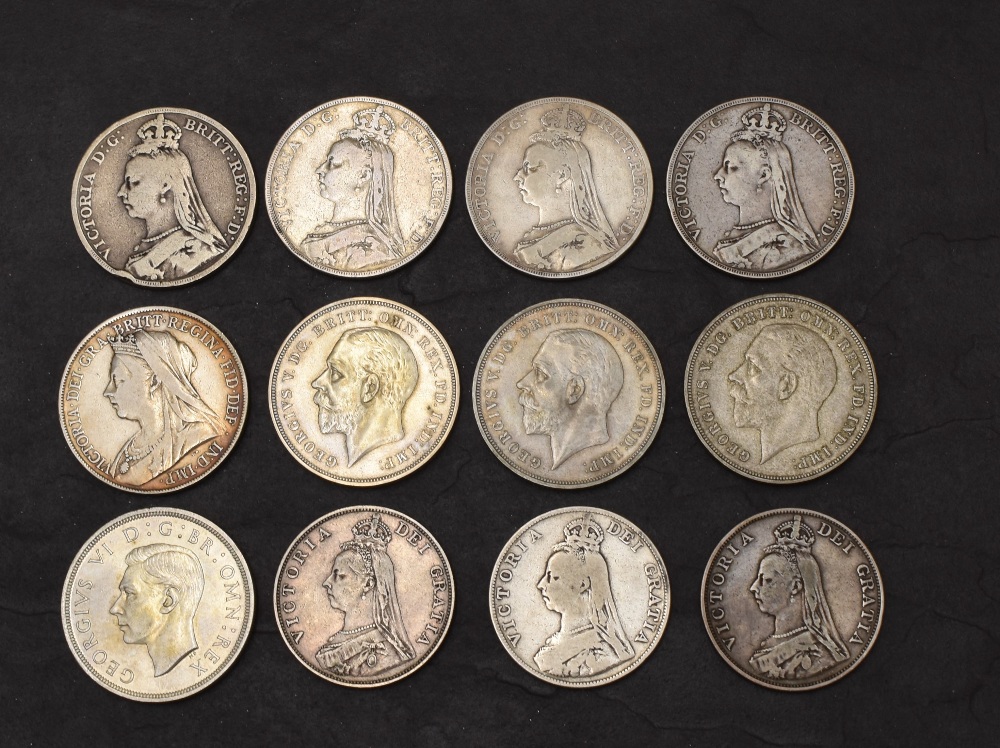 A collection of 8 GB Silver Crowns and 3 Silver Double Florins, Crowns 1889 x4, 1900 & 1935 x3, - Image 2 of 2