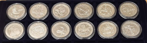 Twelve Isle of Man modern Crowns, Chinese New Year, 1993-2004, all in plastic cases