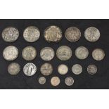 A collection of 16 World Silver Coins including USA, South Africa, France, Germany & Spain