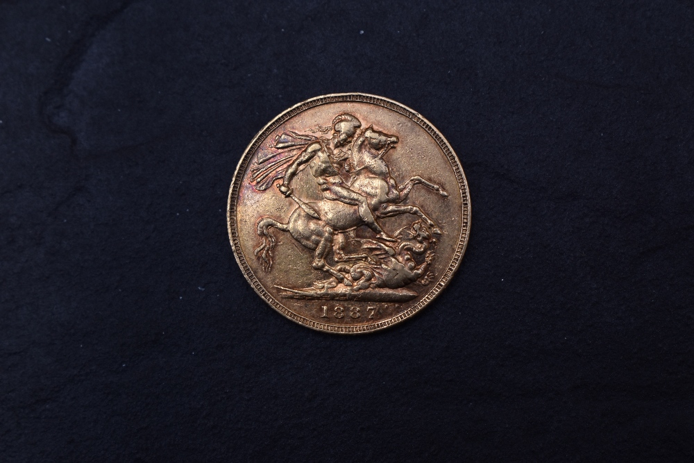 A 1887 Queen Victoria Gold Sovereign, Jubilee Head, George & Dragon, Melbourne Mint