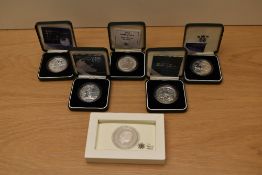 Six Royal Mint Silver Proof Two Pound Brittania's, 1998, 2001, 2003, 2005, 2007 and 2010 in cases