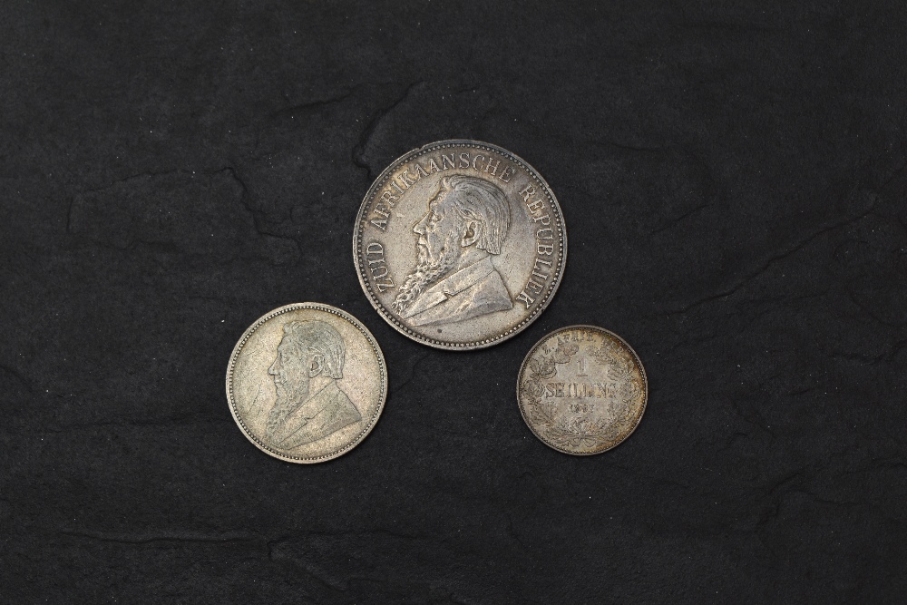 Three South Africa Silver Coins, 1892 Five Shillings single shaft on wagon, 1897 Two Shillings and - Image 2 of 2