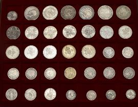 A collection of GB Silver Coins including Elizabeth I 1575 Sixpence, Half Crowns 1825, 1887 x2,