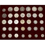 A collection of GB Silver Coins including Elizabeth I 1575 Sixpence, Half Crowns 1825, 1887 x2,