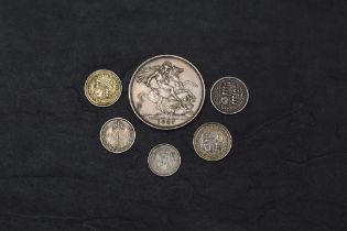 Five Queen Victoria Silver Coins including 1887 Crown, 1887 Sixpence x2, 1891 Grout (four pence)