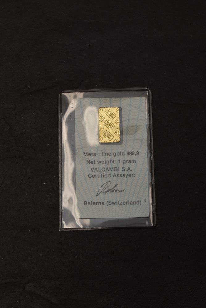 A Credit Suisse 1g Gold Bar, 999.9 Fine Gold with certificate, in plastic wallet - Image 2 of 2