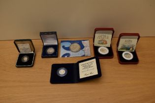 A modern Silver Coin Collection, Royal Mint 1990 Piedfort 5p with cert, Royal Mint 1996 £2 in