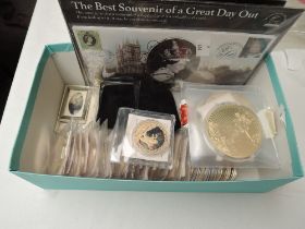 A collection of modern Medallions, Royalty, WWII, various sizes, most in plastic wallets and cases