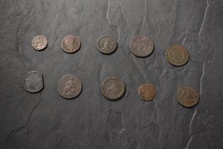 Ten early GB Copper Coins, Charles II Scottish Two Pence CR Crown, 1677 Charles II Scottish Coin,