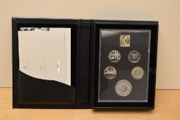 A Royal Mint 2023 United Kingdom Proof Commemorative Coin Set, 50p x2, £2 x2 & £5, in presentation