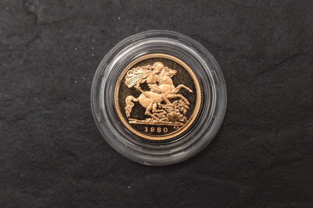 A 1980 Queen Elizabeth II Gold Proof Half Sovereign, Royal Mint, in case with certificate - Image 2 of 2