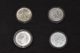 Three GB Silver Proof 1oz Five Pound Silver Coins in plastic cases, 1999 Britannia x2, 2016 Year