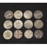 A collection of 8 GB Silver Crowns and 3 Silver Double Florins, Crowns 1889 x4, 1900 & 1935 x3,