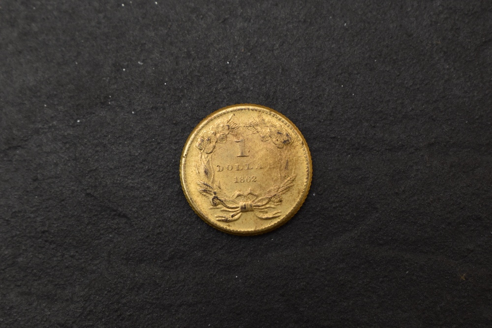 A United States of America Gold 1862 One Dollar, Indian Princess Head (large head), 1.6g