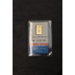 A Credit Suisse 1g Gold Bar, 999.9 Fine Gold with certificate, in plastic wallet