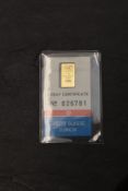A Credit Suisse 1g Gold Bar, 999.9 Fine Gold with certificate, in plastic wallet
